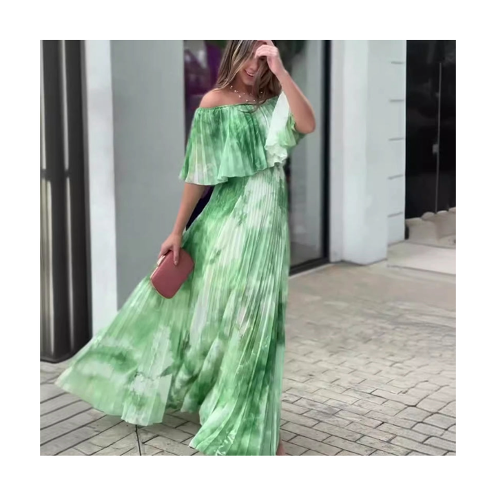 Tisknuté Plisované Off-Shoulder Šaty pro Elegantní Vzhled