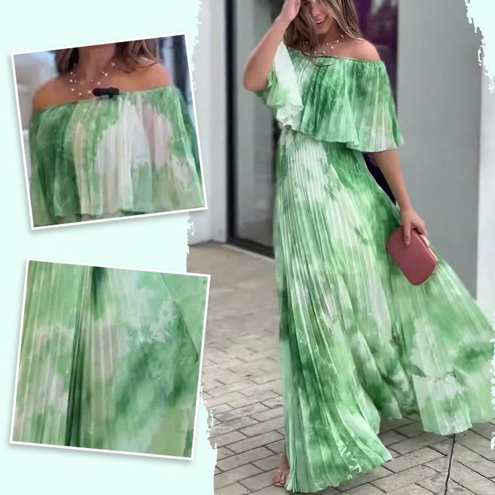 Tisknuté Plisované Off-Shoulder Šaty pro Elegantní Vzhled