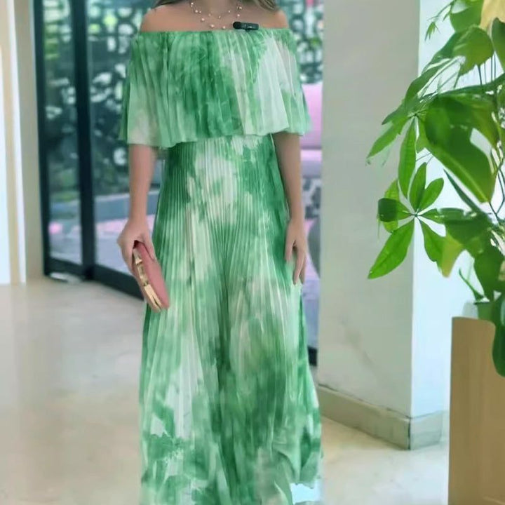 Tisknuté Plisované Off-Shoulder Šaty pro Elegantní Vzhled