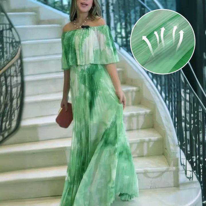 Tisknuté Plisované Off-Shoulder Šaty pro Elegantní Vzhled
