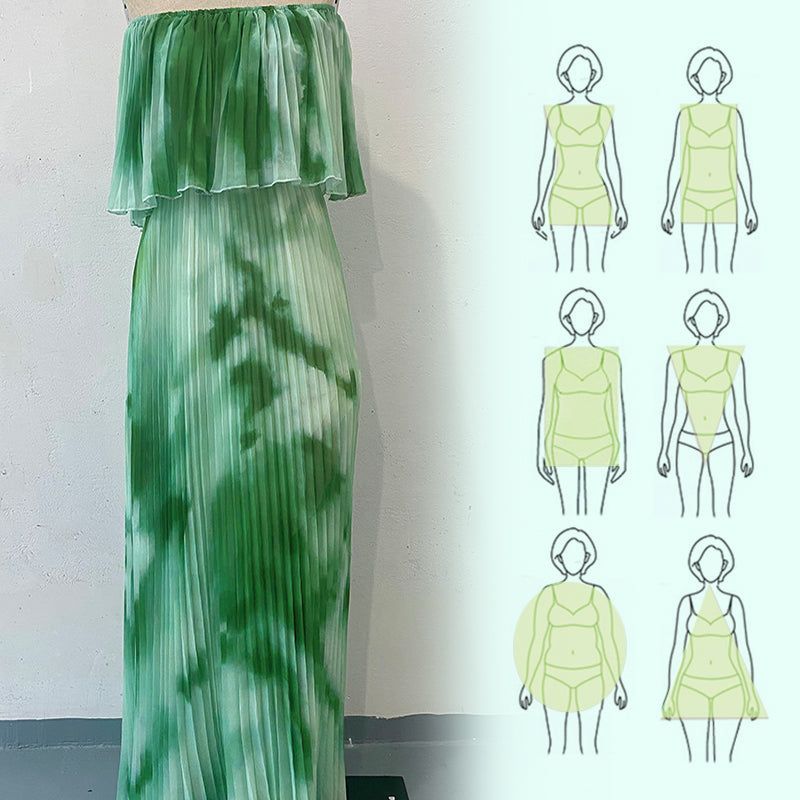 Tisknuté Plisované Off-Shoulder Šaty pro Elegantní Vzhled