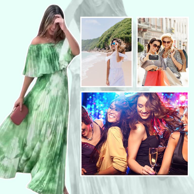 Tisknuté Plisované Off-Shoulder Šaty pro Elegantní Vzhled