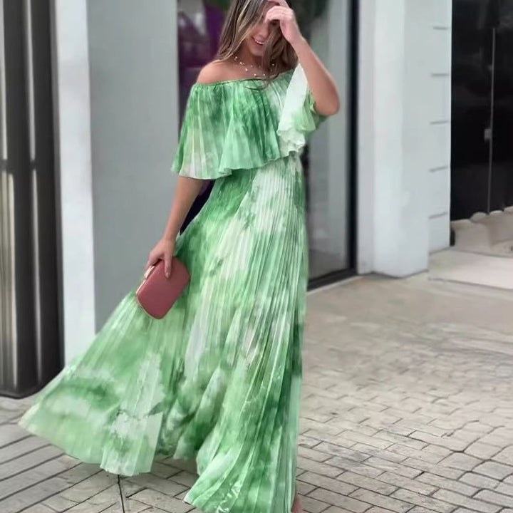 Tisknuté Plisované Off-Shoulder Šaty pro Elegantní Vzhled